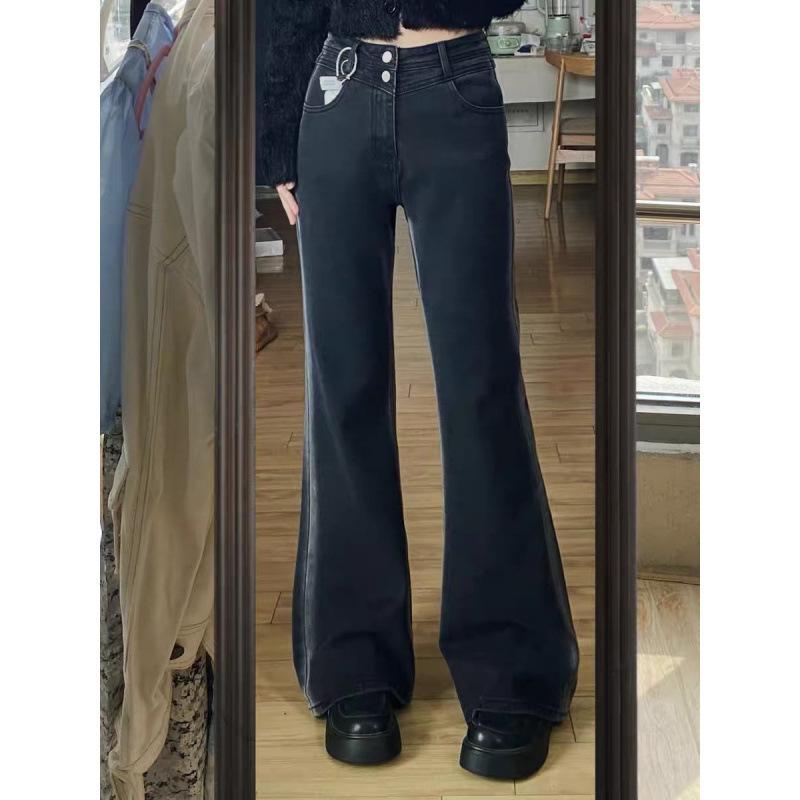 Женские джинсы микро-клеш с высокой посадкой: Универсальный дизайн с широкими штанинами для осени и зимы