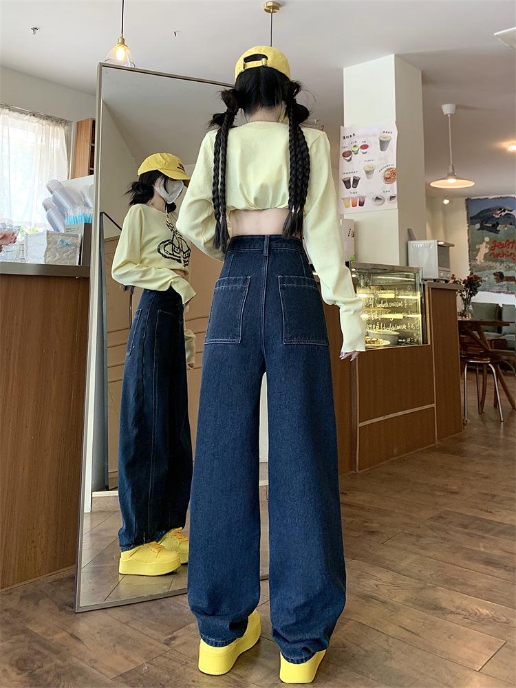 Женские джинсы с широкими штанинами на флисовой подкладке: Уютный осенне-зимний стиль, дизайн «ятаган», большой размер, идеально для фигуры «груша», длина до пола.