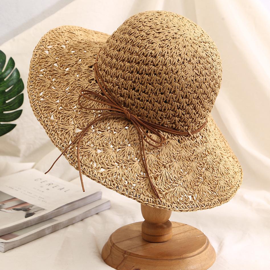 Foldable seaside vacation shade straw hat bucket hat summer outing sun hat handmade crochet hat