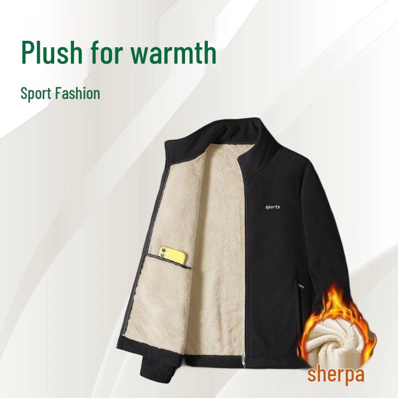 2024 Dad's Fleece-Lined Winter Jacket: Warm, Thick Stand-up Collar Coat for Middle-Aged and Elderly Men