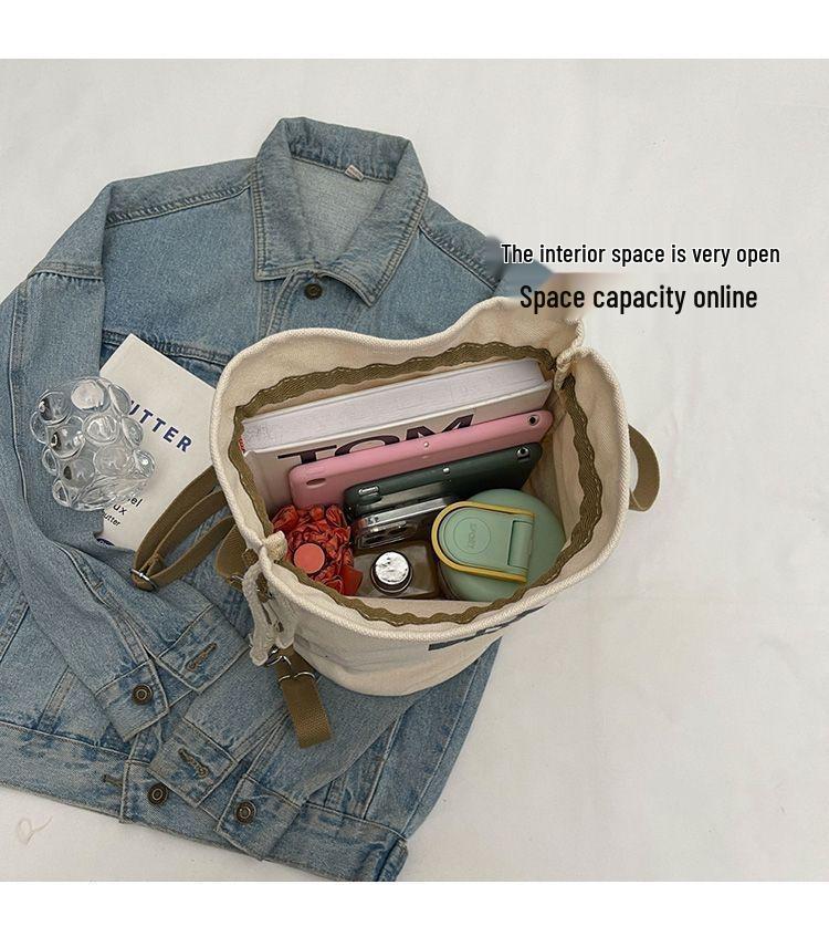 Women's Large Capacity Canvas Drawstring Backpack: Multifunctional, Fashionable, Versatile Single Shoulder & Crossbody Bucket Bag