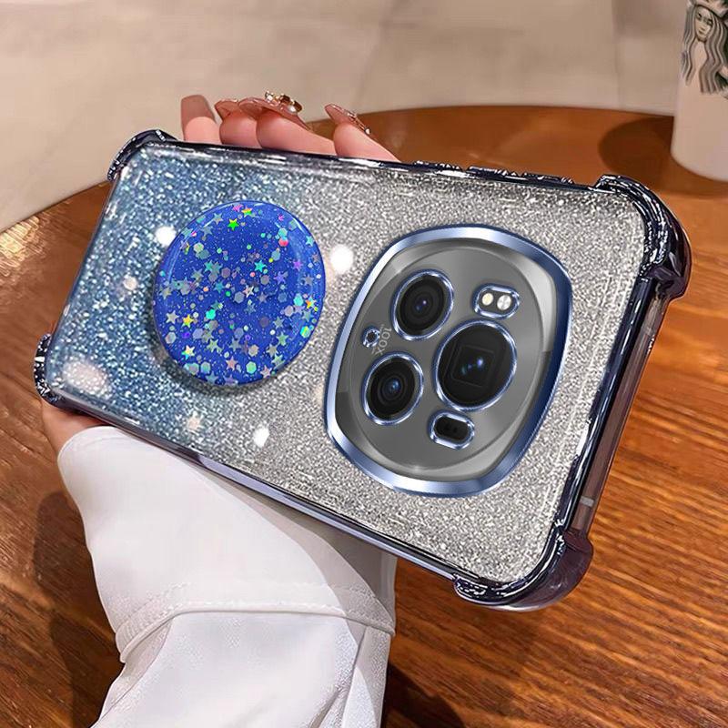 Shockproof Bing Ring Holder Case For Honor Magic6 Pro 70 50 90 Lite X8 X9C Smart X9B X7A Shockproof Cover Glitter Capa with Ring