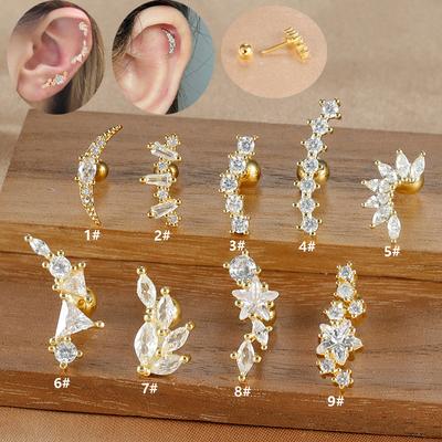 1 шт. Серьги-пусеты из нержавеющей стали 316L геометрической формы для женщин, модные серьги-пирсинги для мочки, дейта, хеликса, хряща, со звездой, луной, цирконом