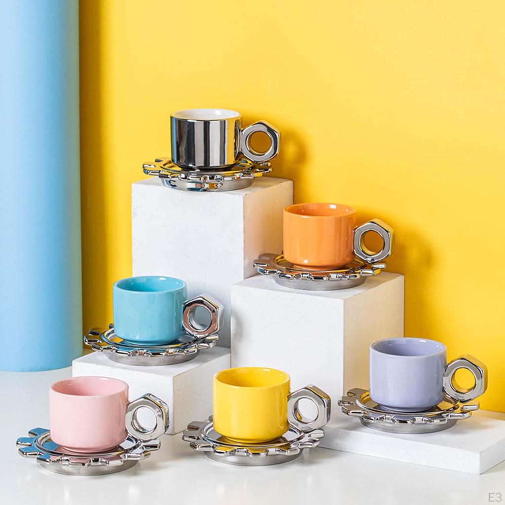 250ml Ceramic Coffee Cup with Saucer, Tea Fancy Handle, Office Juice