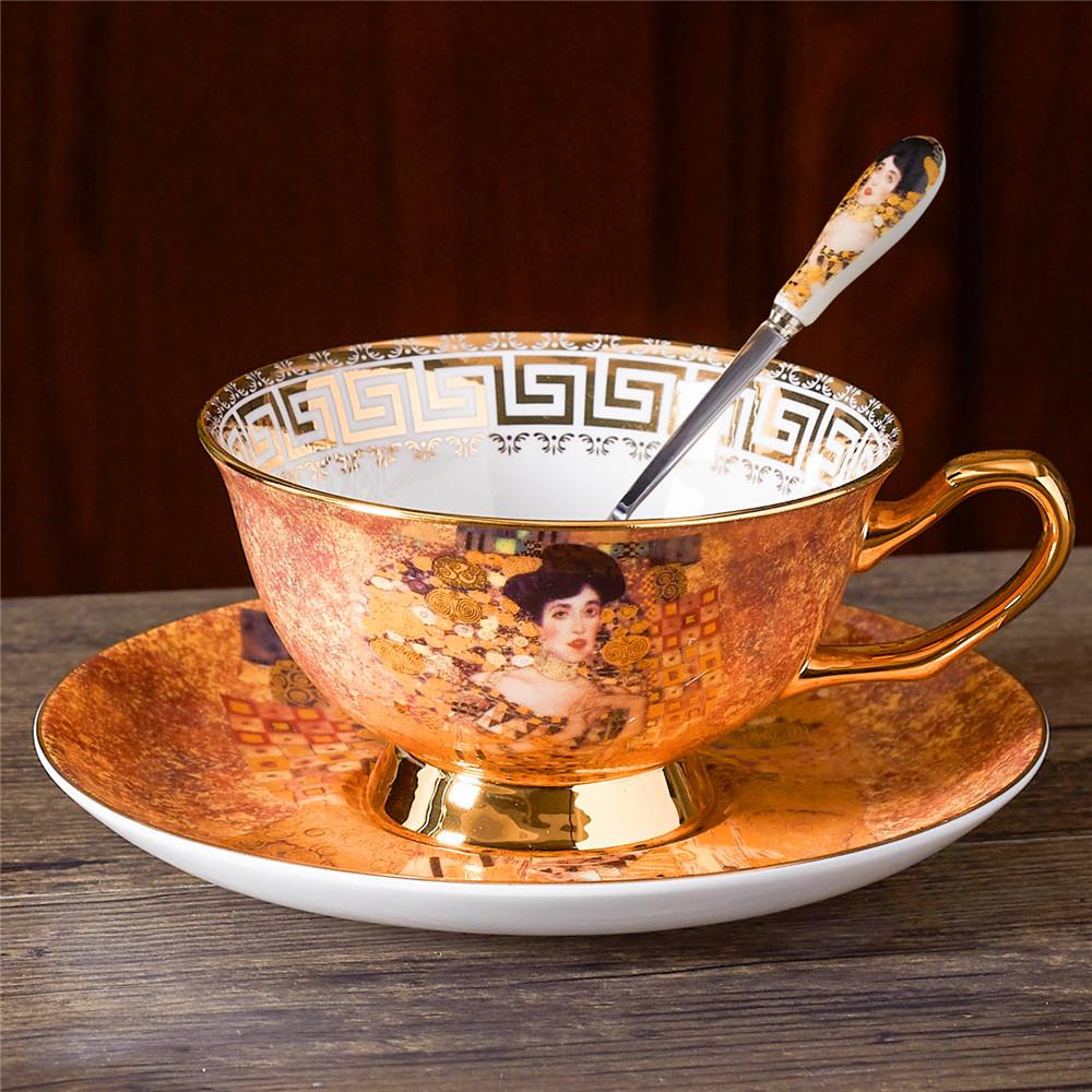 Gustav Klimt Adela Bone China Coffee Servis Роскошный фарфоровый чайный сервиз Чашка с блюдцем Керамический чайник Сливочник Сахарница Молочник Coffeewa
