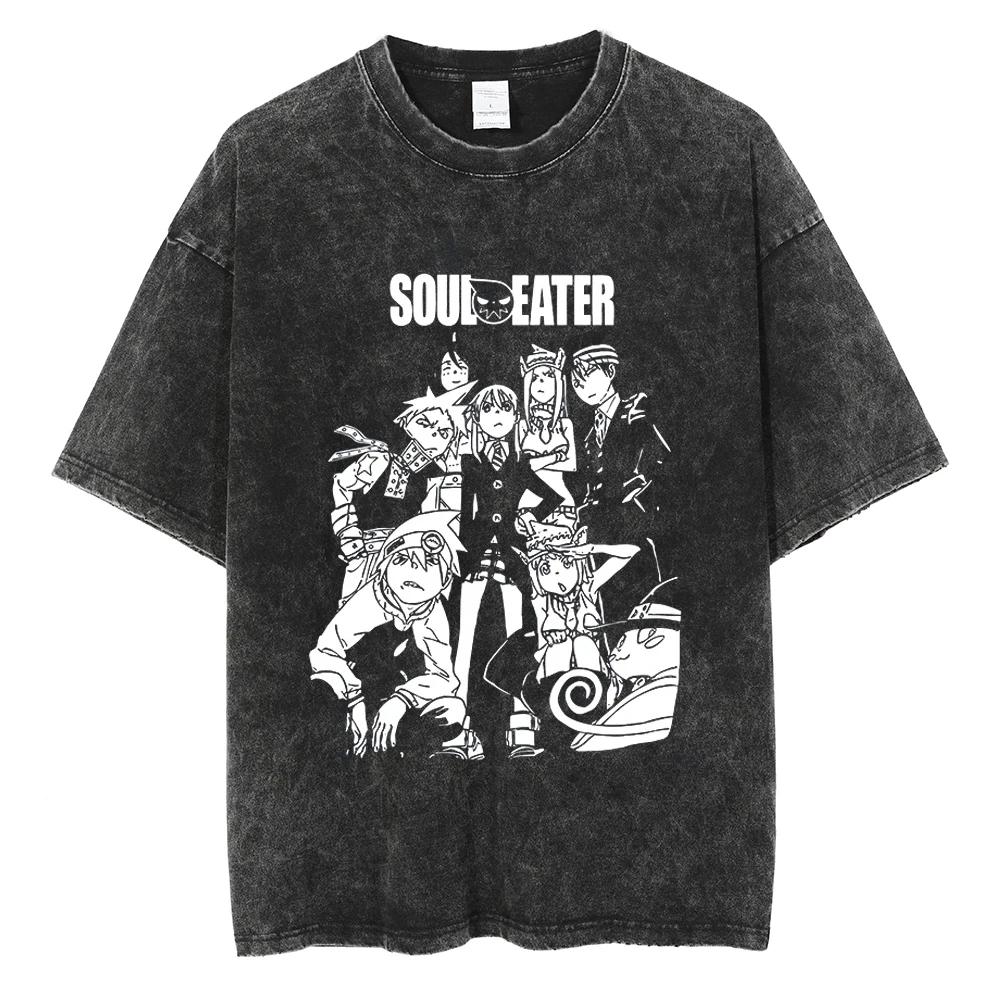 Футболка с принтом манги Soul Eater, персонаж Смерть Ребенок, винтажная стирка, уличная одежда, мужская и женская одежда, оверсайз хлопковая футболка