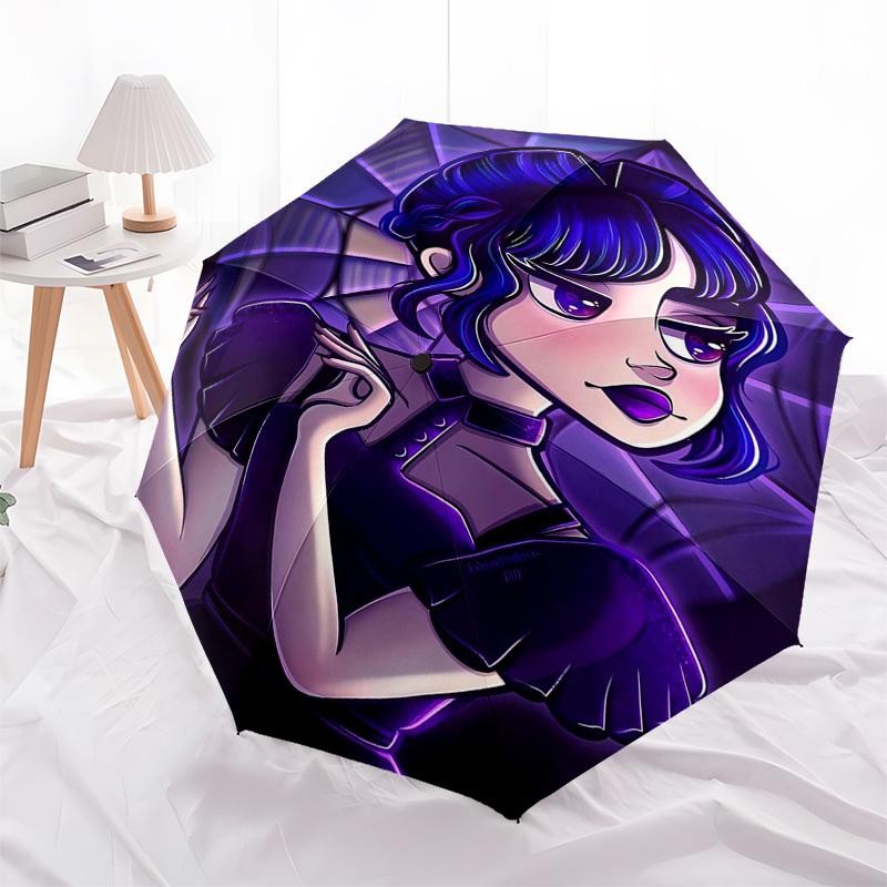 Purple, Gothic, Dark Girl Themed Automatic Opening and Closing Umbrella, Compact Travel Umbrella, Lightweight and Portable, Suitable for Bea