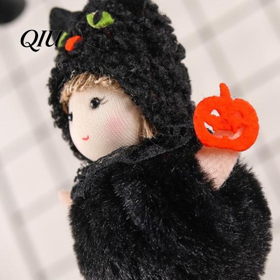 Halloween Plush Witch Doll Hanging with Lanyard, Cute Furry Pom Decoration Ball Ornament for Doors Windows Trees Party Decor Tree