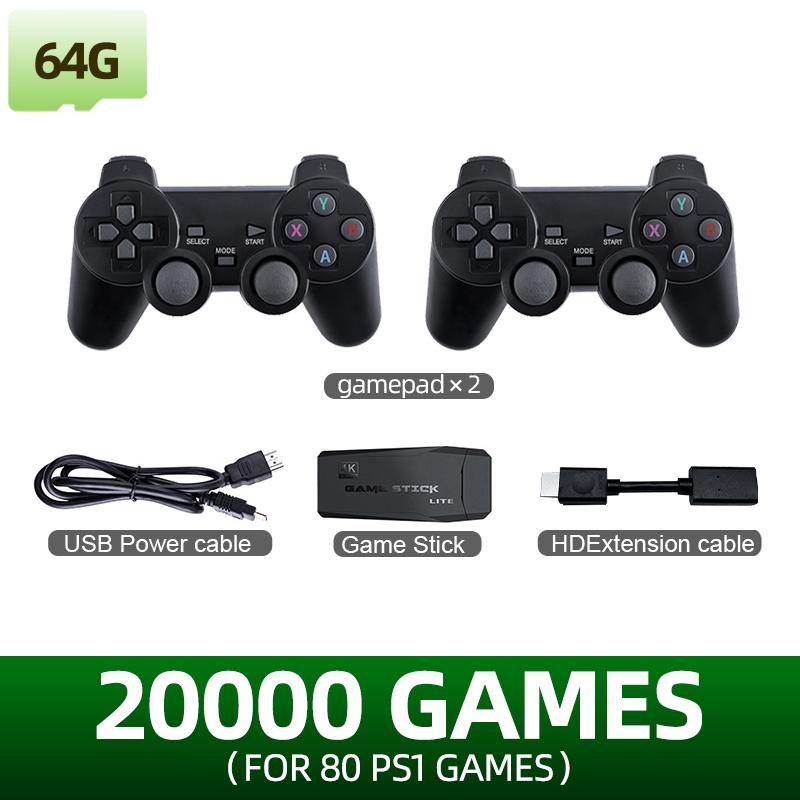 Новая игровая приставка Game Stick 4K TV Retro, встроенная 40000+ семейных игр, 15 эмуляторов для FBA GBA, беспроводной контроллер 2.4G