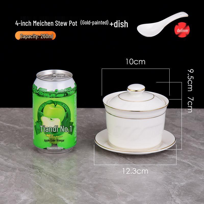 Белый керамический горшок для тушения с крышкой - Китайский суповой и пароварочный горшок в стиле Шасянь, с золотым ободком.