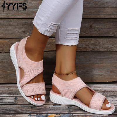 Шлепанцы большого размера для женщин летние новые на толстой подошве на танкетке с открытым носком из сетки дышащие женские уличные шлепанцы