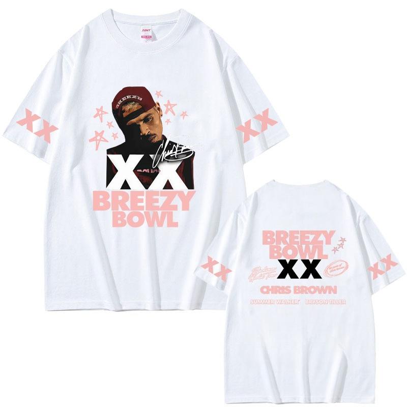 Весна-Лето 2026 Рэп-исполнитель Крис Браун Breezy Bowl XX Тур Мужские и Женские Хип-Хоп Уличная Одежда Футболки