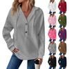 Women's Fashion Long Sleeve Drawstring Hooded Button V-Neck Casual Hooded Sweatshirt Top