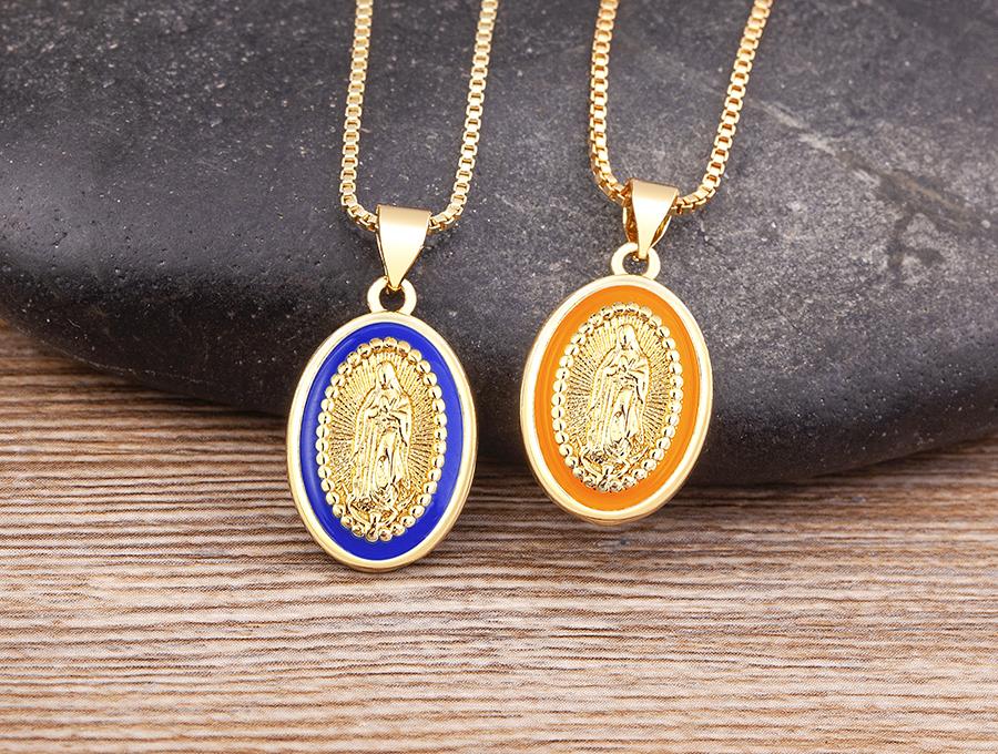 Nidin Enamel Christian Virgin Mary Pendant Necklace 7 Colors Gold Plated Handmade Choker Jewelry Accessories Gift Wholesale