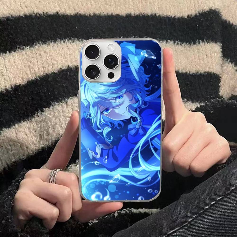 Чехол для телефона Genshin Impact Furina Для iphone 17 16 15 14 13 12 11 Pro Max Plus Серебристый Лазерный Сатиновый Аврора