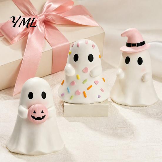 Halloween Ghost Figurine Figurine, Resin Spooky Cute Statue, Funny Creepy Fun Desk Accessories Tabletop Ornament for Home Shelf Party Haunted