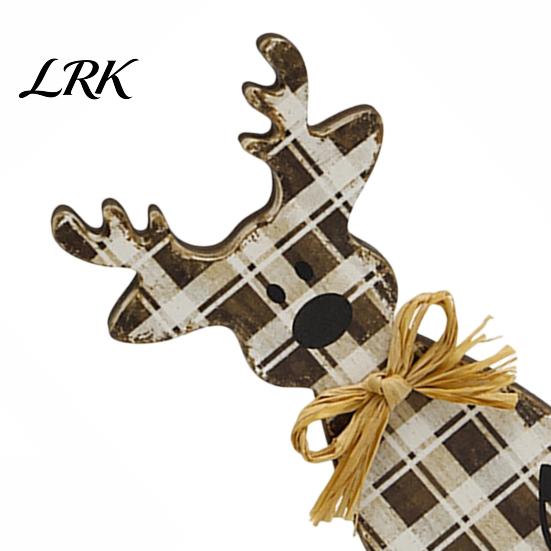 Rustic Style Table Centerpieces Wooden Elk Figurine, Ornament, Vintage Animal Desktop Decoration, 2D Flat Decorations Wall Hanging Ornament with Hemp