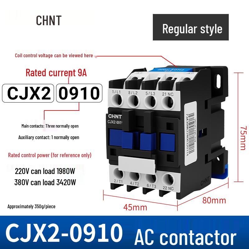 AC Контактор Zhengtai NXC 09-32A, Трехфазный 380В/Нормально Открытый, Однофазный 220В/Нормально Закрытый, CJX2