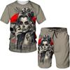 Летние комплекты одежды из 2 предметов, футболка и шорты, спортивный костюм, мужская уличная одежда больших размеров из ткани, винтажные мужские комплекты с 3D принтом в готическом стиле с черепом