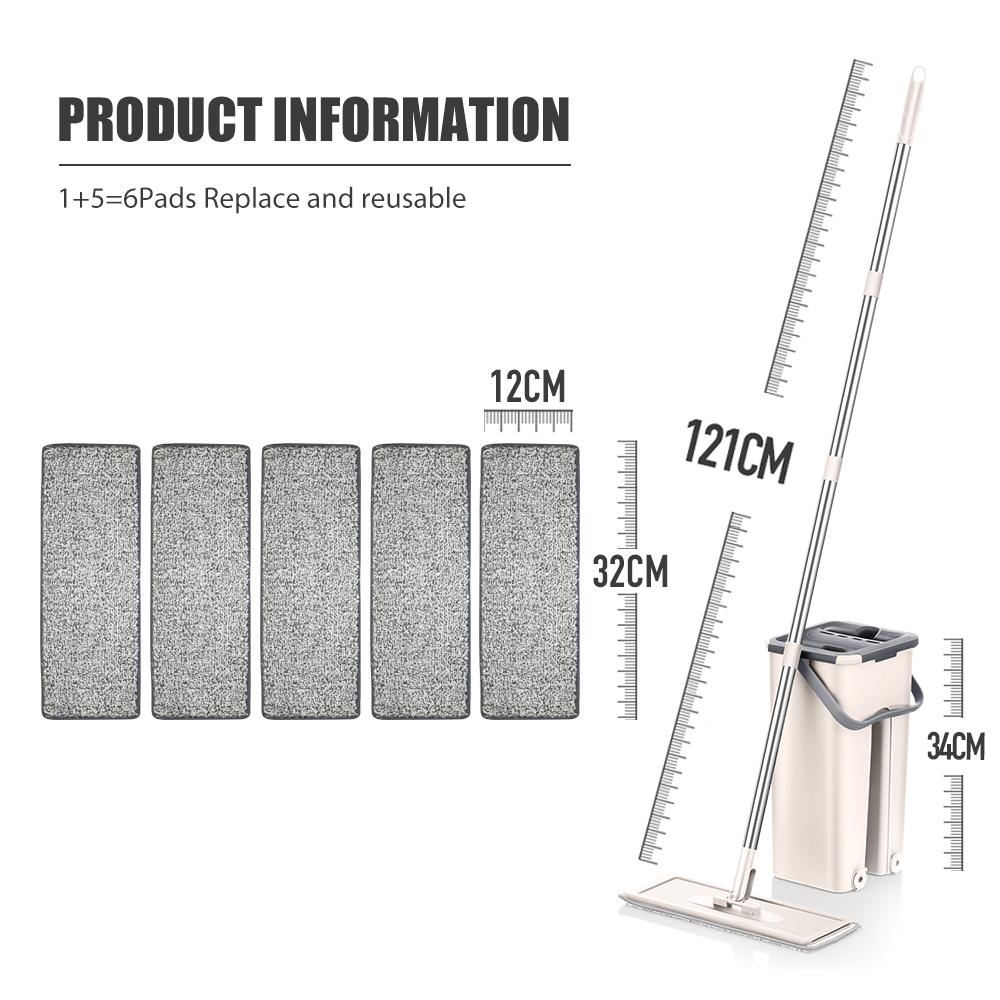 Плоская швабра с вращающимся ведром. Отжим без рук. Чистка пола. Подушечки для швабры из микрофибры. Влажное или сухое использование на ламинате из твердой древесины.