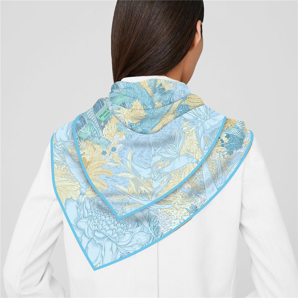 New Silk Scarf Women Jungle Square Scarves Head Echarpes Silk Foulards Femme Wraps Beach Shawls Bandana Lady Hijabs 90CM