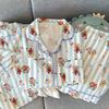 Sweet Soft Girl Striped Kapibara Pajamas Women'S Summer Wrinkled Cloth Loungewear Short-Sleeved Three-Piece Set
