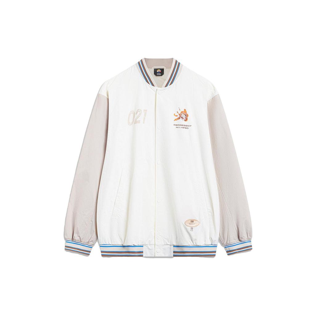 Li Ning Badfive цветные блоки сзади с принтом букв свободная бейсбольная куртка мужские куртки Off-White слюдяно-серый AFDT807-2