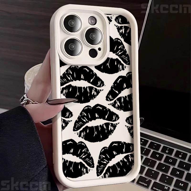 Black Lips Kiss Print Silicone Soft Case For Samsung Galaxy S25 S24 Ultra S23 S22 Plus S21 S20 FE A55 A54 A15 A35 Cover