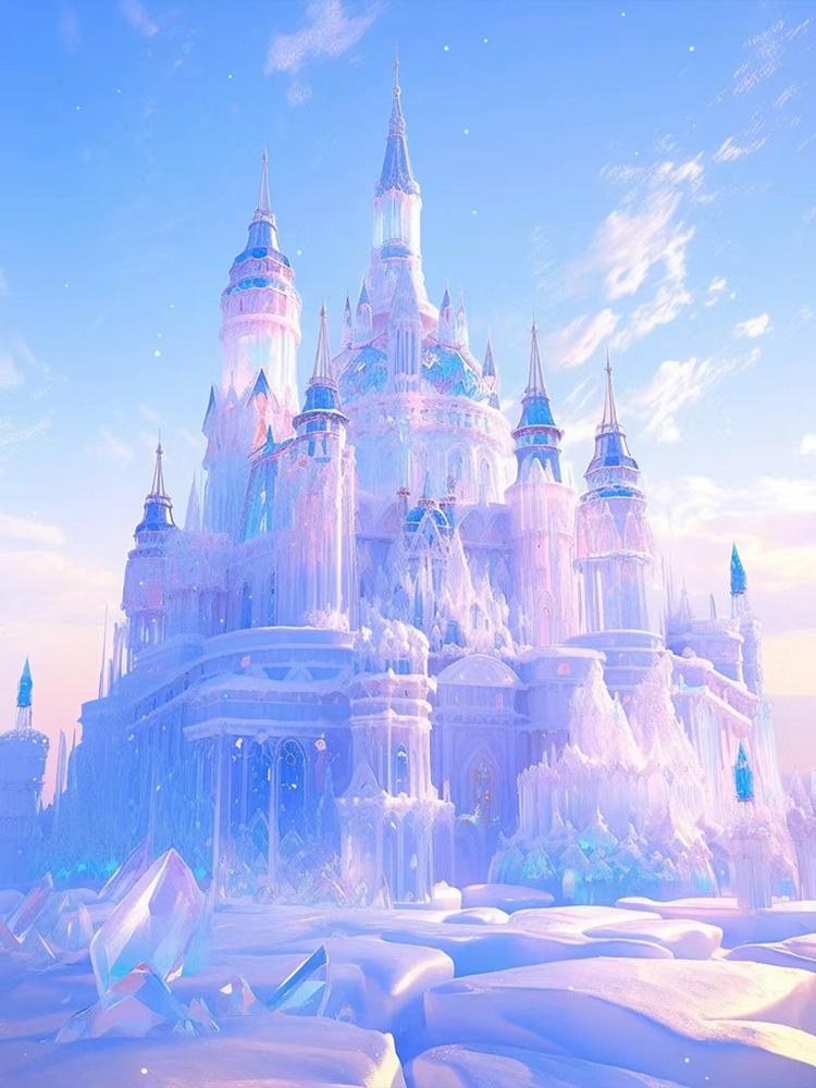 DIY 5D Полная круглая алмазная вышивка Замок Картина Дом Мозаика Вышивка крестом Пейзаж Зимняя картина Украшение