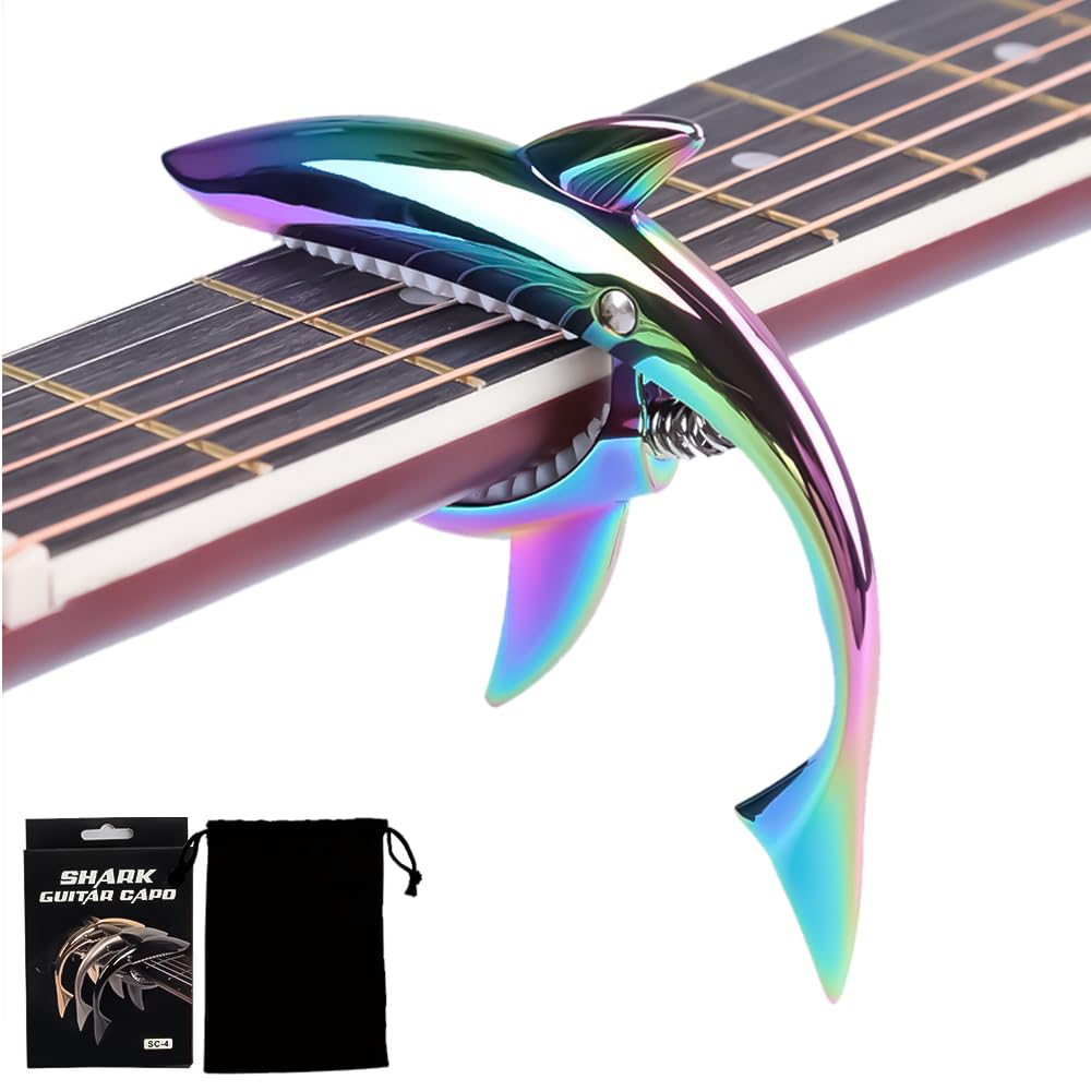 KASELIN Pick Guitar Capo for Electric and More Zinc Alloy for Strong String Hold One-Touch Shark-Shaped Guitars, Ukuleles, - High-Quality (Colorful)