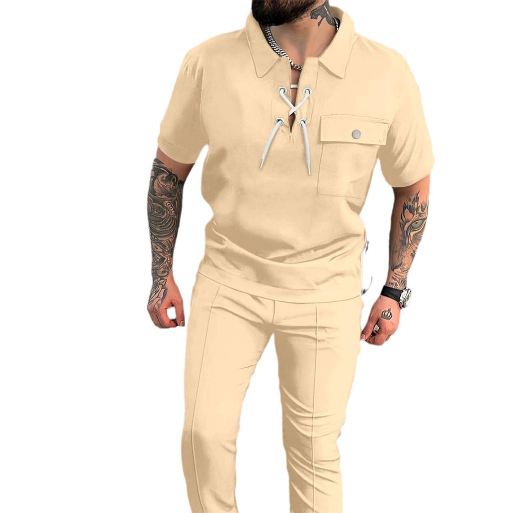 Осенняя модная мужская рубашка, повседневная футболка с коротким рукавом, повседневные брюки, индивидуальный набор в стиле хип-хоп