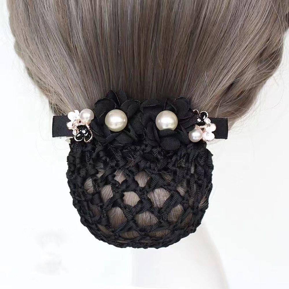Simple Pearl Flower Cloth Headdress Hairnet Mesh Snood Korean Style Headwear Women Spring Clip