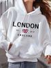 Vibrant London Print Drawstring Hoodie Fashion Hoodies with Kangaroo Pocket Casual Long Sleeve Soft FleeceWomen's Clothing Unisex