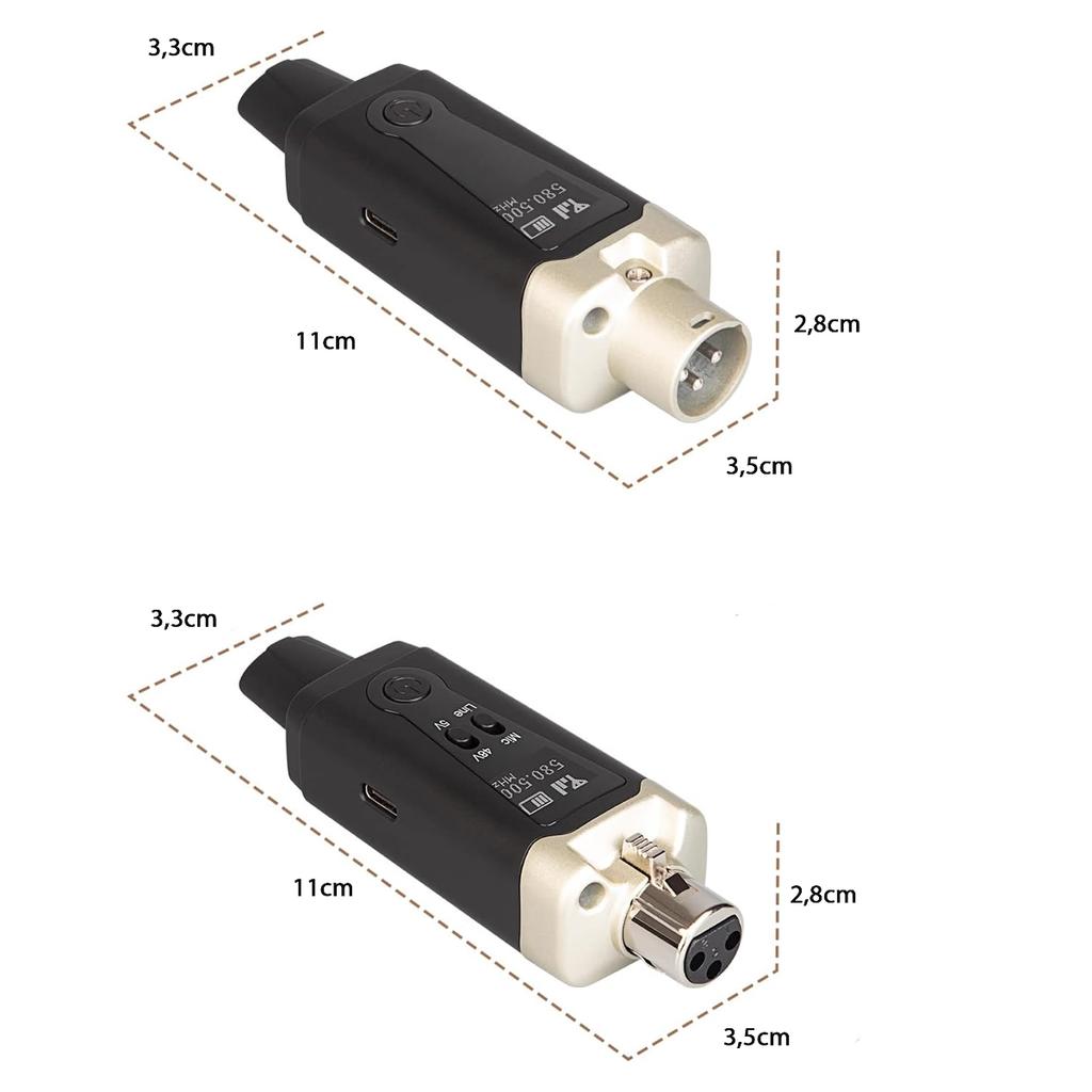 Dna Wxlr1 Bezprzewodowy System Transmisji Audio Uhf Nadajnik Odbiornik Usb-C +48V Phantom 2X Adapter Xlr/Jack 6,35 Mm Zestaw