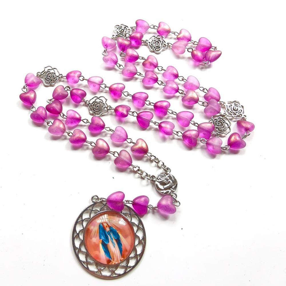 Retro Rosary Beads Chains Multi-color Mary Necklace Fashion Prayer Pendant Women Girls