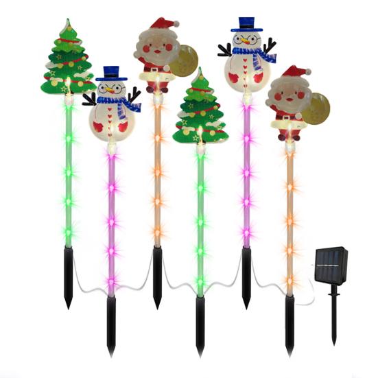 Солнечные Рождественские Колышки Огни Санта Декор для Газона для Двора Водонепроницаемые Наружные Праздничные Огни для Дорожки Простая Установка Садовое Настенное Трещинное Освещение