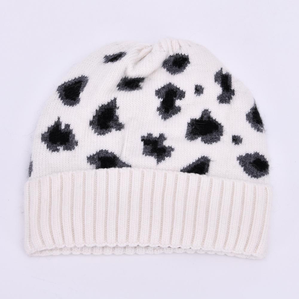 Men's and women's knitted hats angora soft waxy rabbit down leopard print hat autumn and winter outdoor wool hat to keep warm