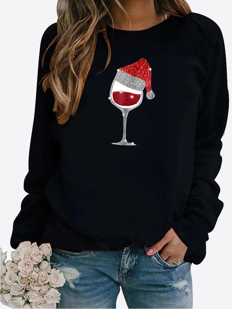 Autumn and Winter Women's Christmas Theme Printing Sweater Round Neck Long Sleeve Casual Sweatshirt Plus Size Top
