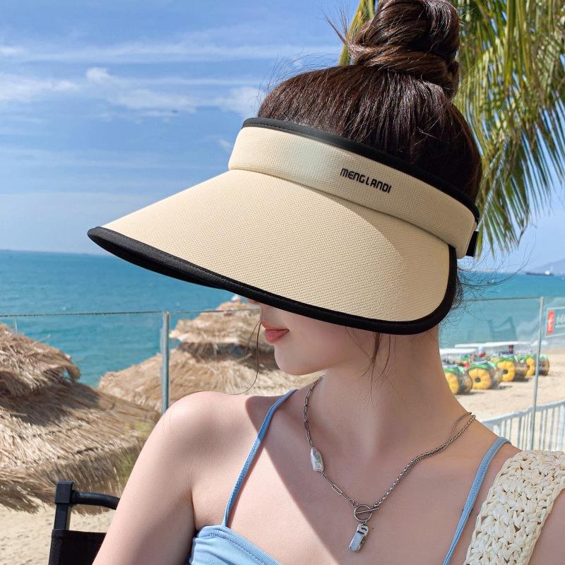 Female Uv Protection Empty Top Hat Outdoor Face Covering Sun Protection Big Eaves Sun Hat Letter Travel Beach Hat