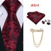 Barry.Wang Gold Brooch Pin with Tie for Men 8 Styles Cool Necktie Handkerchief Cufflinks Set