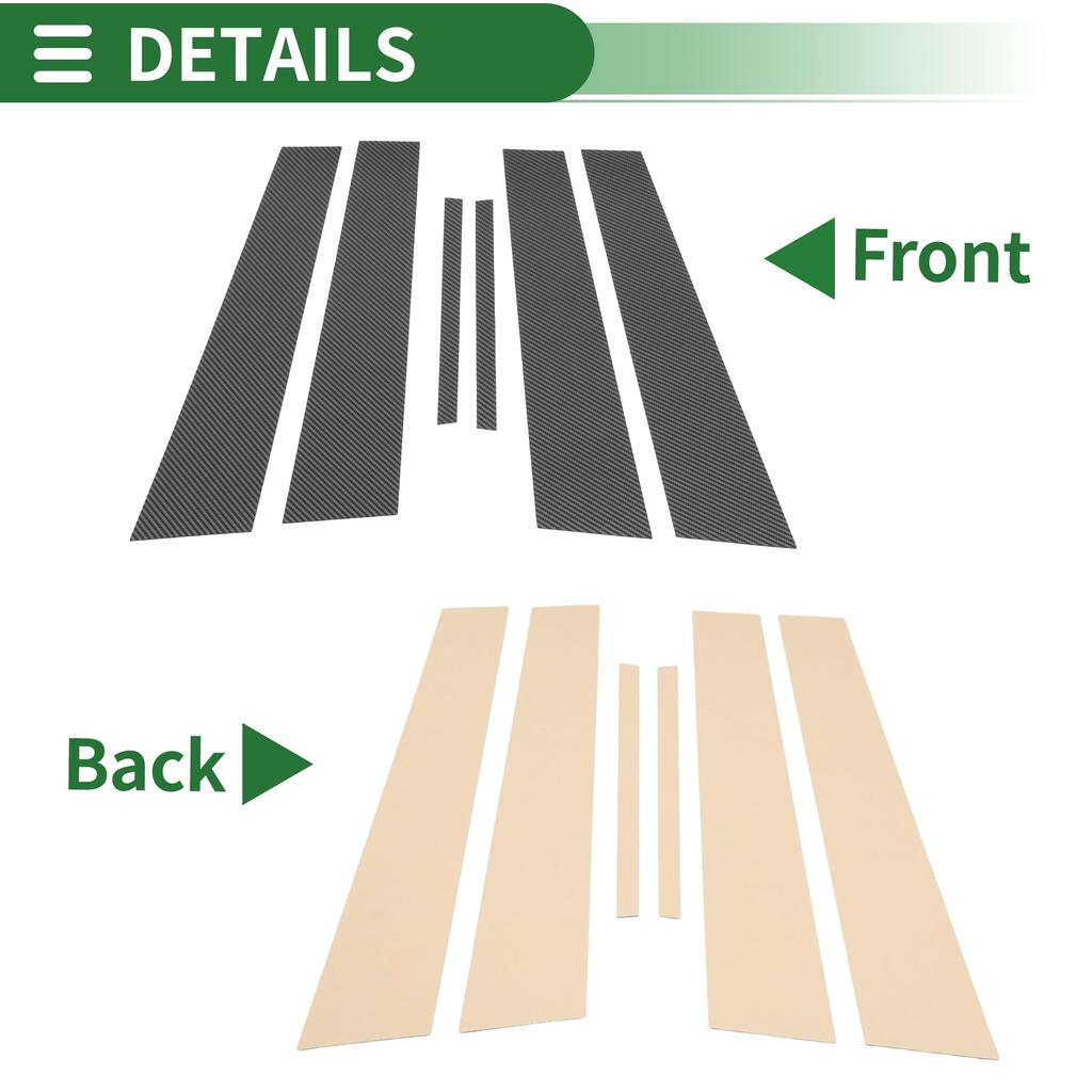 Motoforti Pillar Covers for Dodge Charger 2011-2014, Car Trim Covers, Pillar Stickers, Pillar Garnish, Plastic with Black Carbon Fiber Finish