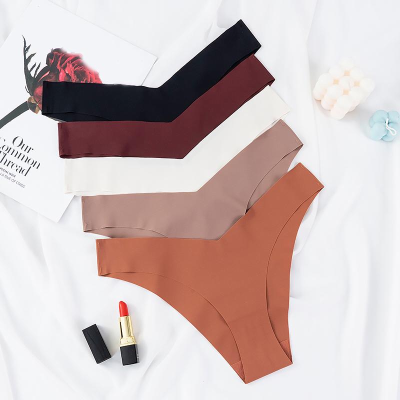 Женское пляжное бикини с глубоким V-образным вырезом, приятные для кожи бесшовные трусики, ультралегкие мягкие трусы, сексуальное нижнее белье с низкой талией