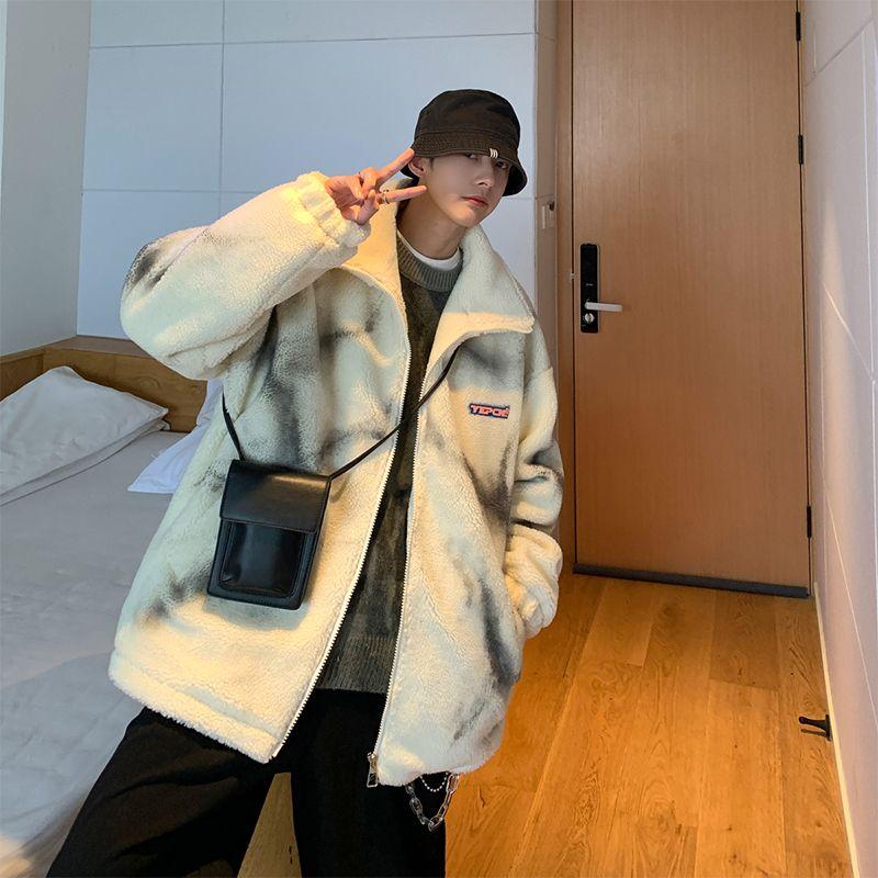 Men Tie-dye Parkas Zipper Thicken Winter Oversize Outwear Coats BF Couple Stand Collar Warm Jackets