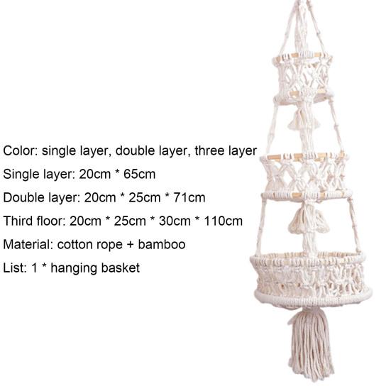 Hanging Basket Exquisite Hollow Woven Cotton Rope Handmade Storage Flowerpot Net Plant Hanger for Home