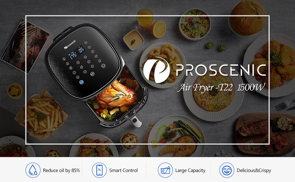 Proscenic T22 Air Fryer with 13 Presets & Shake Reminder, Oil Free Air Fryer 5L, Compatible with APP & Alexa - Black
