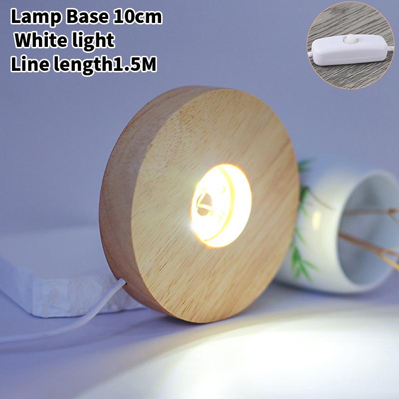 Wooden LED Light Dispaly Base USB Rechargeable Crystal Glass Resin Art Ornament Wood Night Lamp Base Holder Display Stand Base