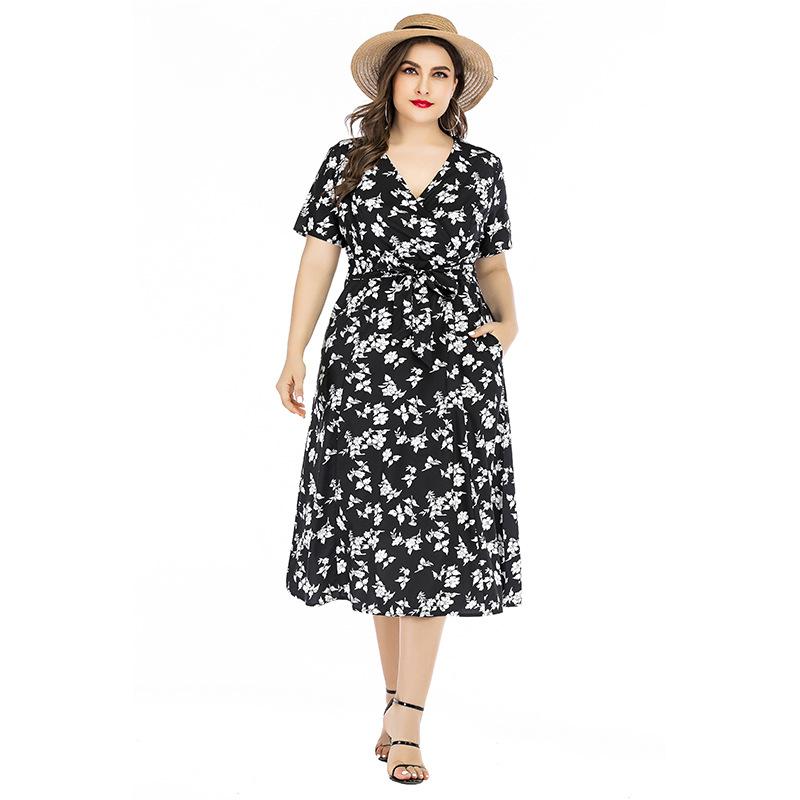 Plus Size Women's Summer New Simple V Neck Skirt Dress