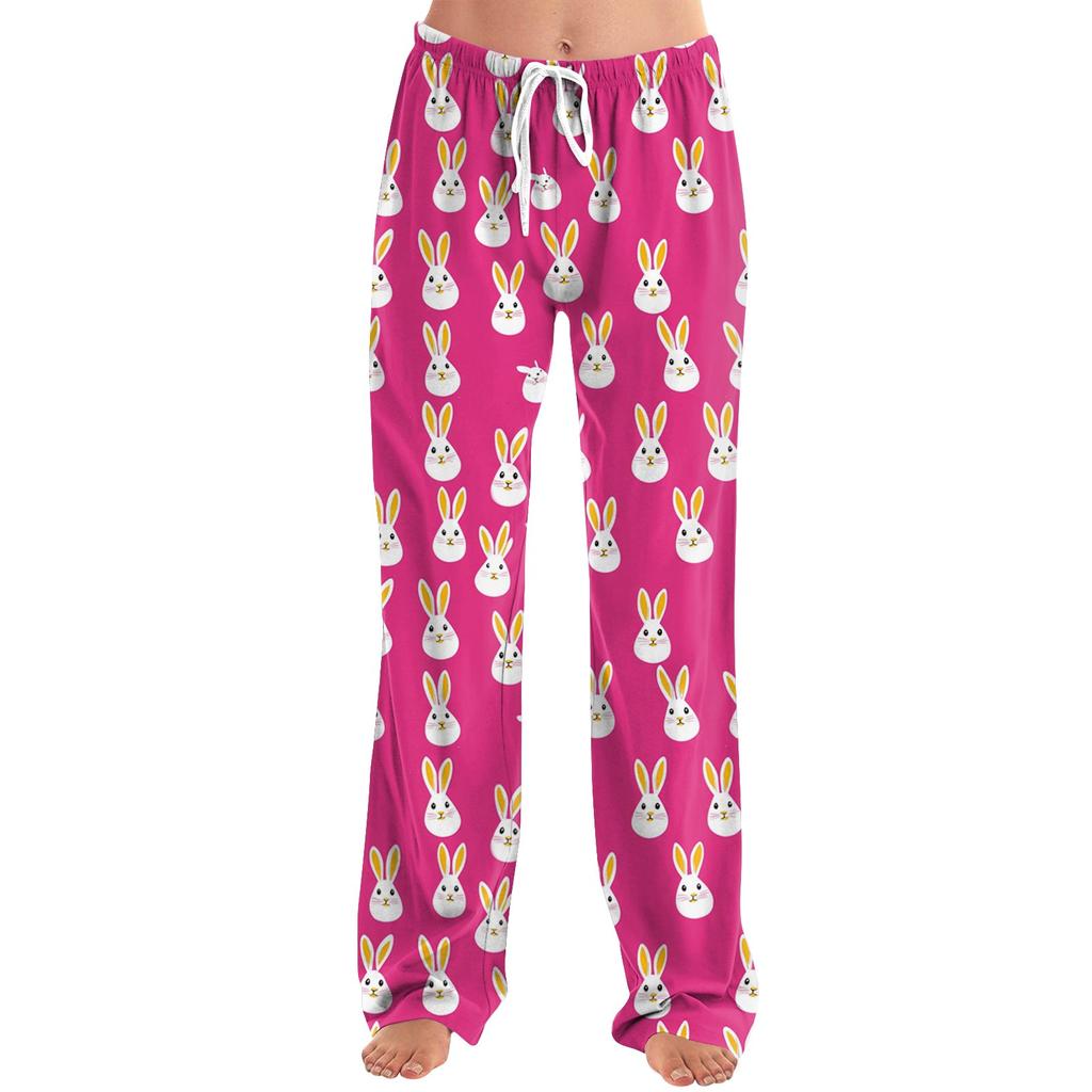 Womens Pajama Pants Sleepwear Casual Drawstring Elastic Waist Pants Comfy Straight Yoga Loose Trousers Easter