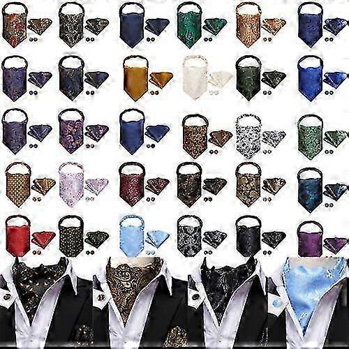 100 Colors Mens Silk Ascot Cravat Vintage Tie Paisley Scarf Hanky Cufflinks Set