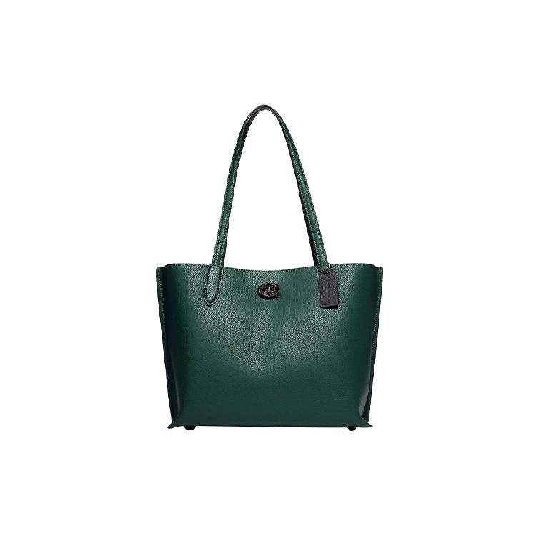 Coach Willow 34 Solid Color Turnlock Magnetic Closure Polished Pebble Leather Tote Bag Women tote Forest-Green C0689-V5FOR